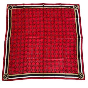 HENRI BENDEL vintage red silk logo scarf iconic centennial stripe bag 34" x 34